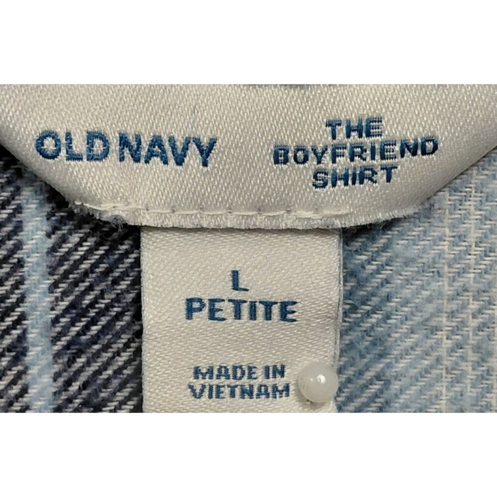 OLD NAVY Shirt The Boyfriend Plaid Blue Long Sleeve Woven Women Size L PETITE - Picture 3 of 7